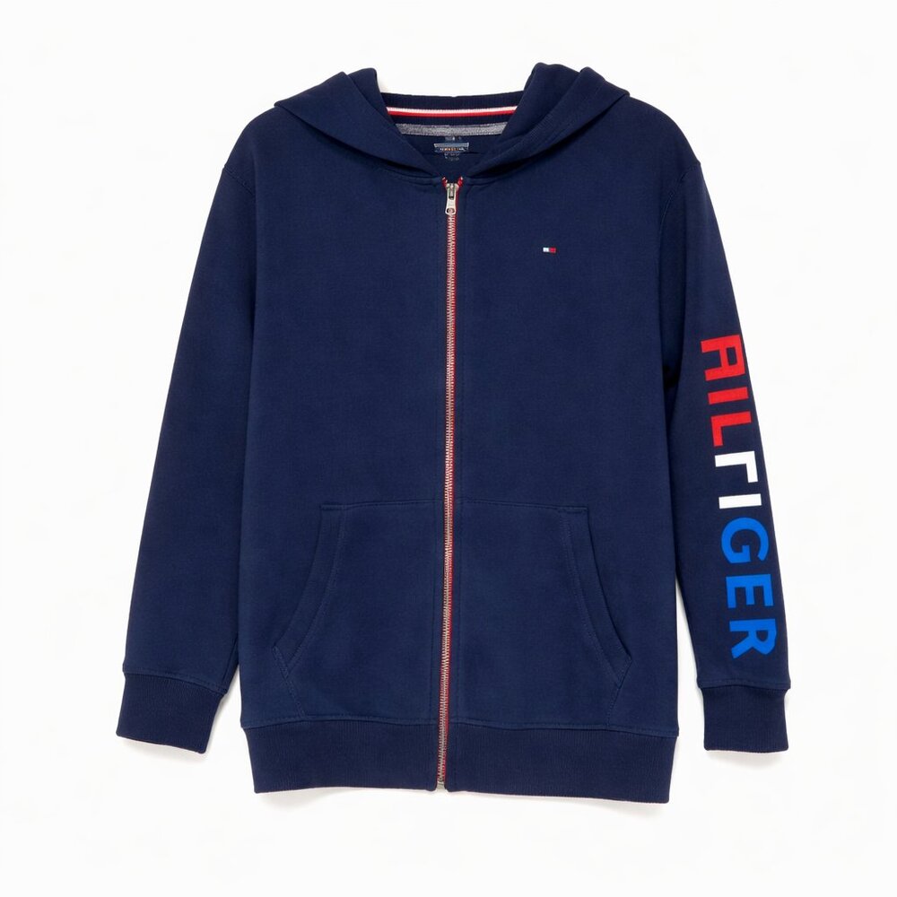 Tommy Hilfiger Kids Navy Zip-Up Hoodie | Logo Sleeve | Casual Streetwear